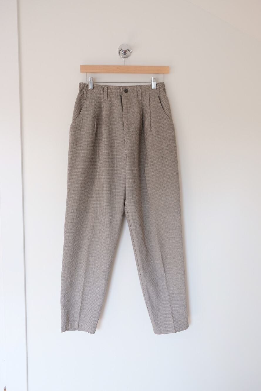 Vintage Houndstooth Pleated Trousers Size 10 High Waist Tapered Academia Preppy